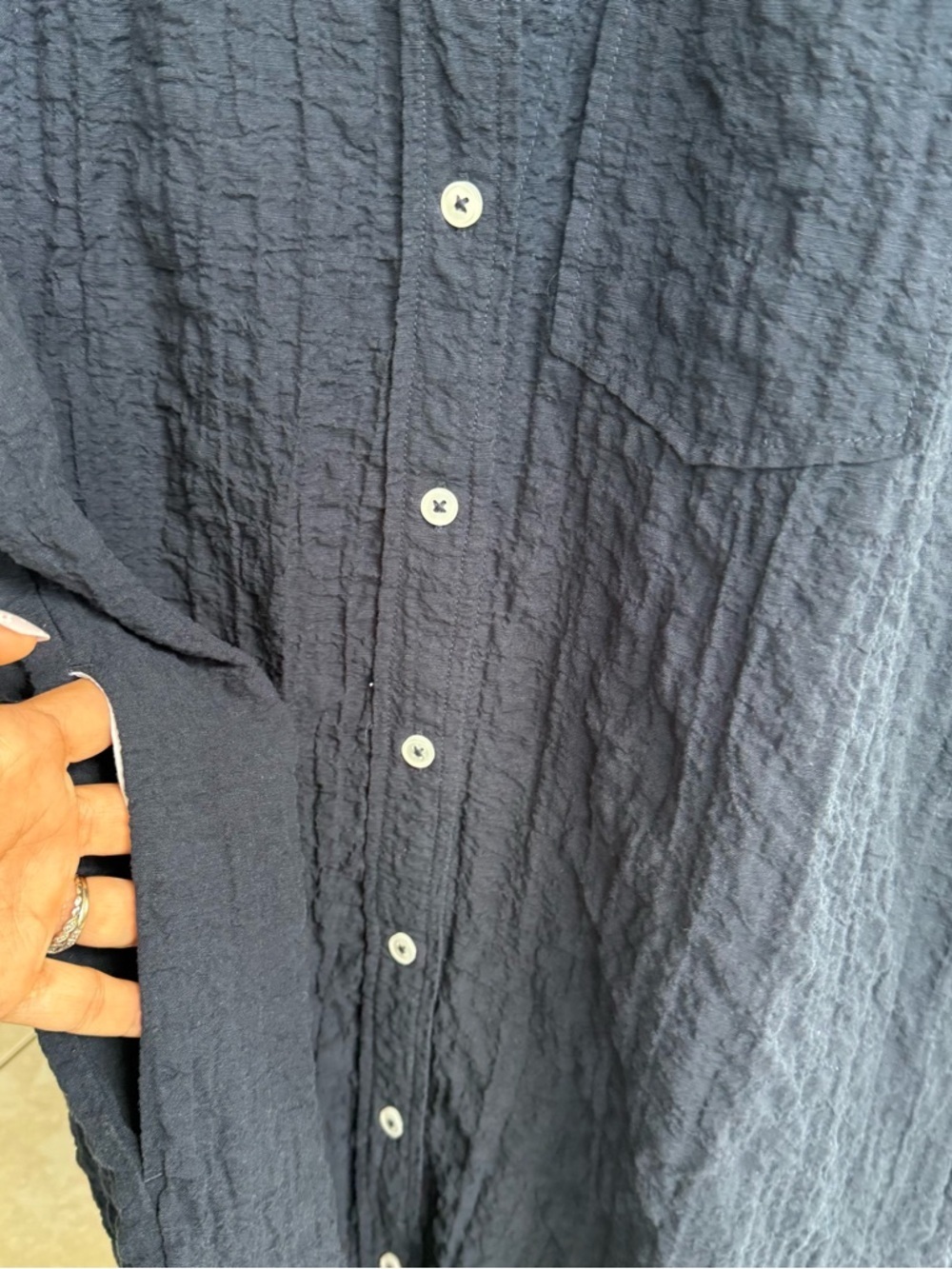 Abercrombie & Fitch Navy Crinkled Short-Sleeve Shirt Dress - Picture 4 of 6